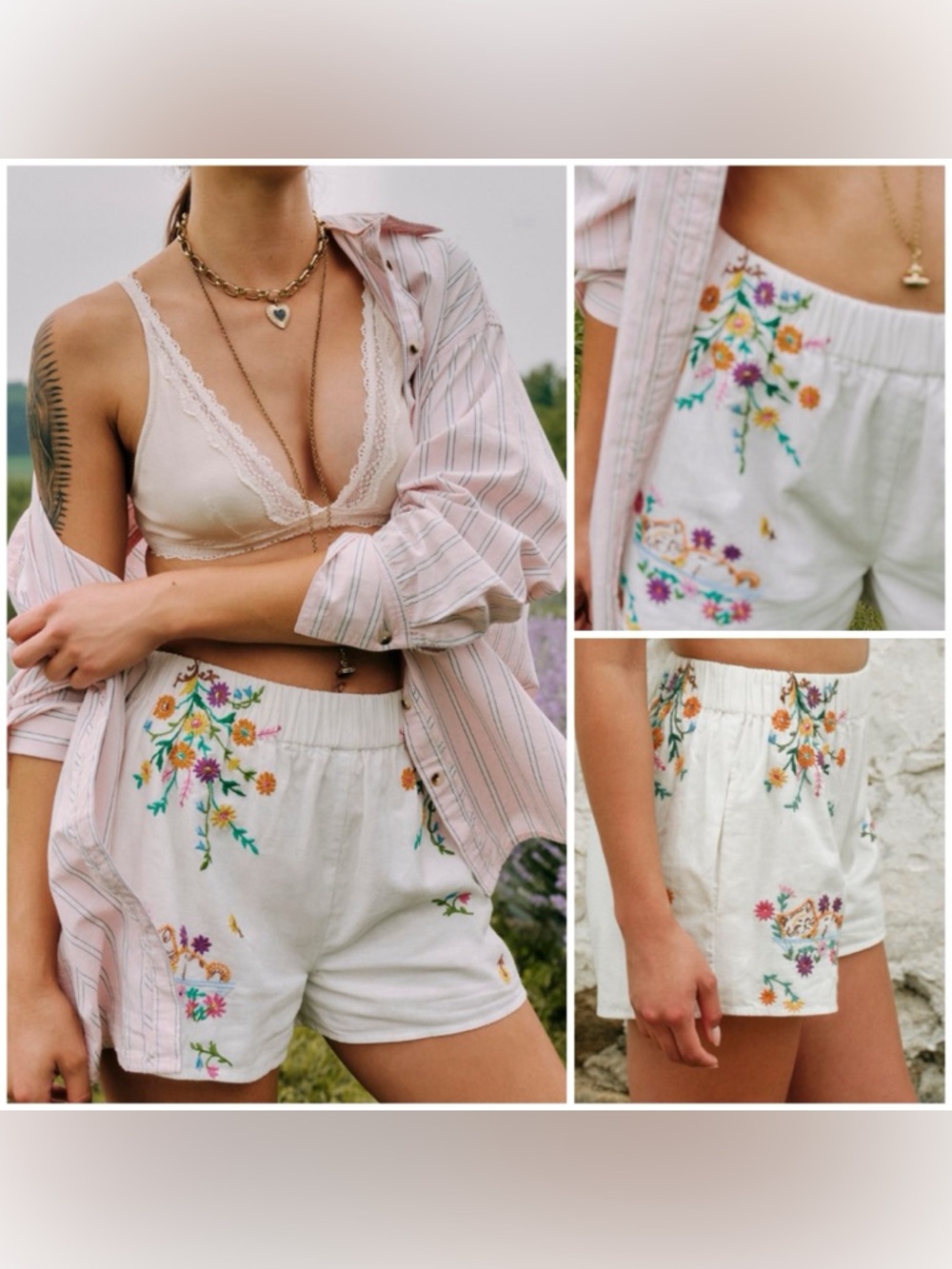 NWT Free People Lucy Mae Shorts - cream combo - XS